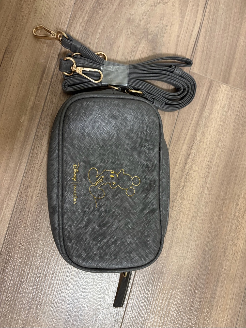 Pandora Black Crossbody Bag with Gold Mickey Outline
